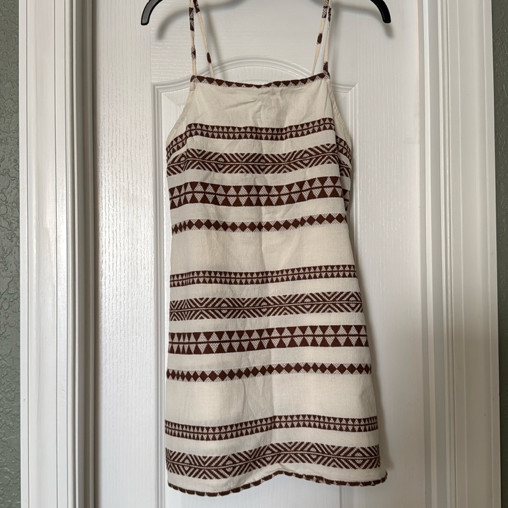 aerie Cream Mini Dress with Brown Tribal Stripes